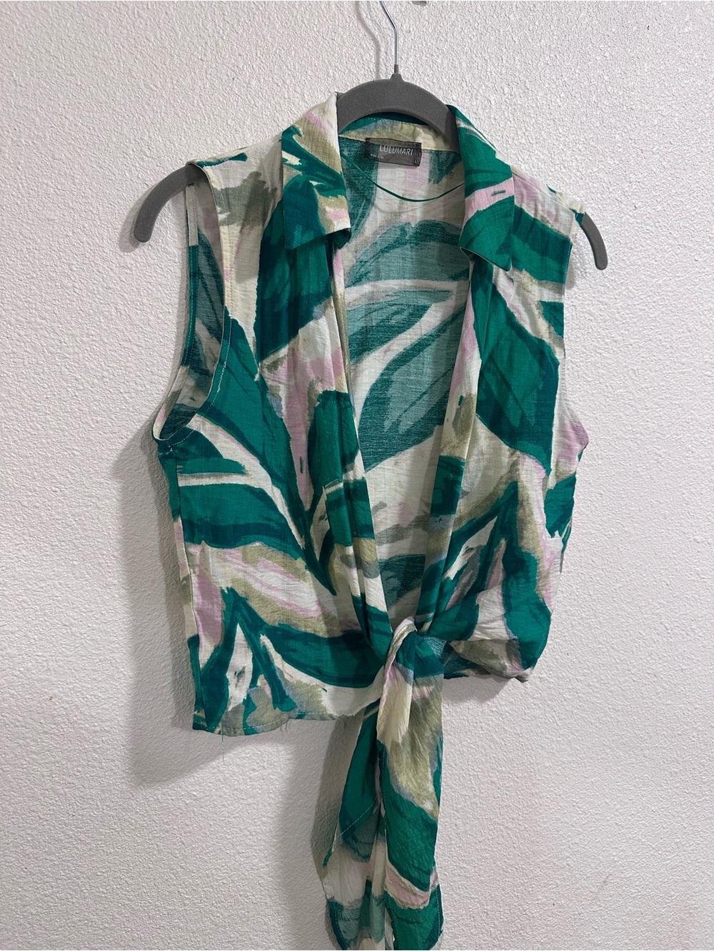 Lulumari Teal, Cream & Pale Pink Tie-Front Sleeveless Camisole